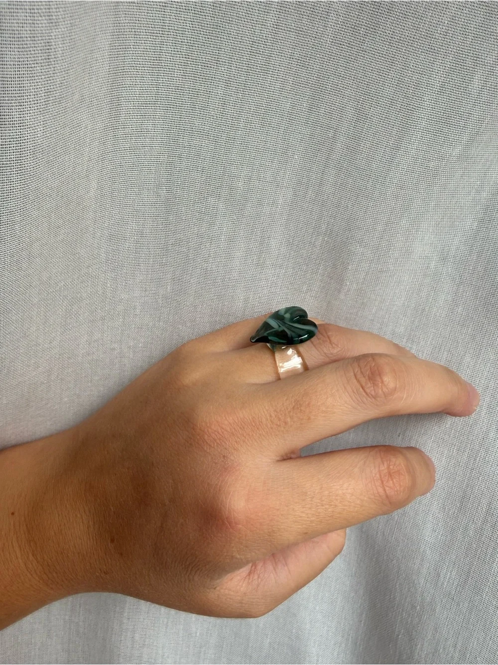 Green Glass Heart Ring
